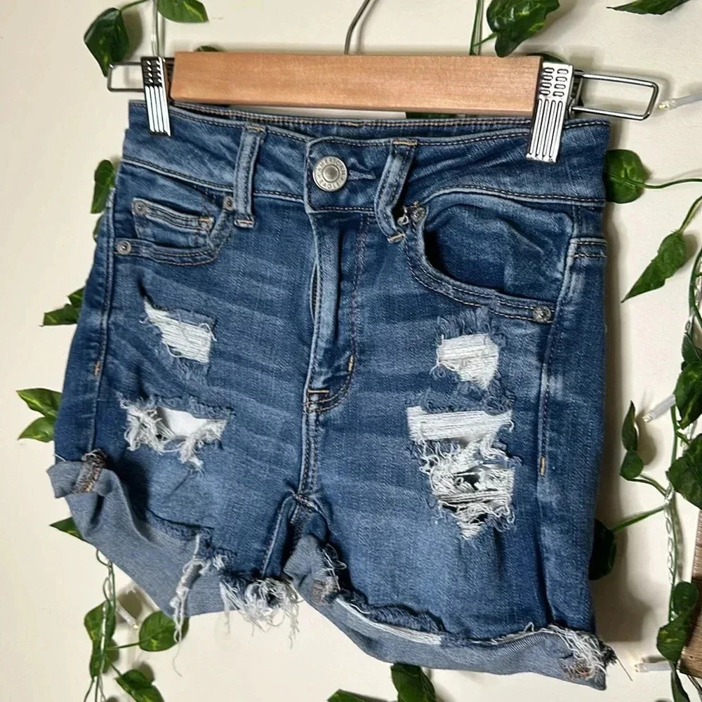 American Eagle Hi-Rise Shortie Denim Shorts - Picture 2 of 6